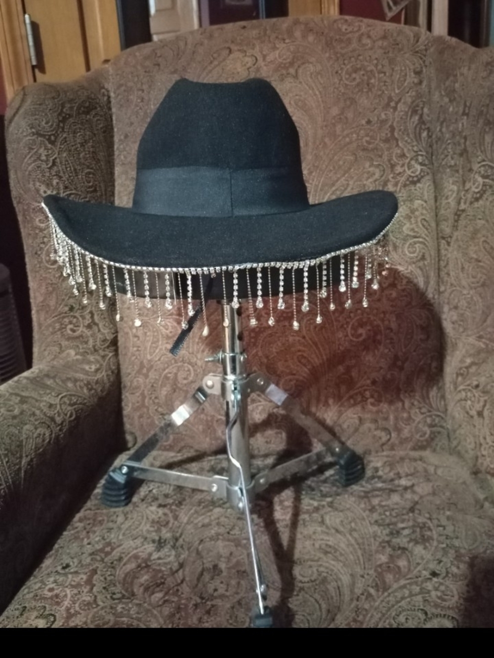Black Beaded Fringe Wide-Brim Hat - Fashion Women's Accessory
